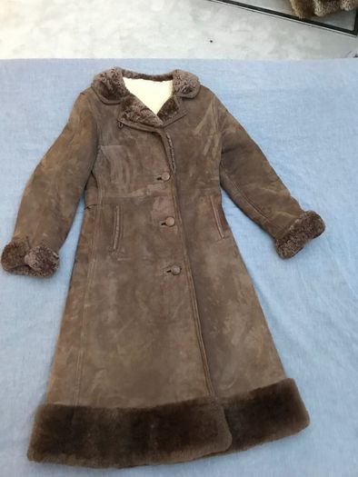 Vintage Ladies Mocklers Genuine Leather Shearling Nor'Easter Long Coat Size UK 8