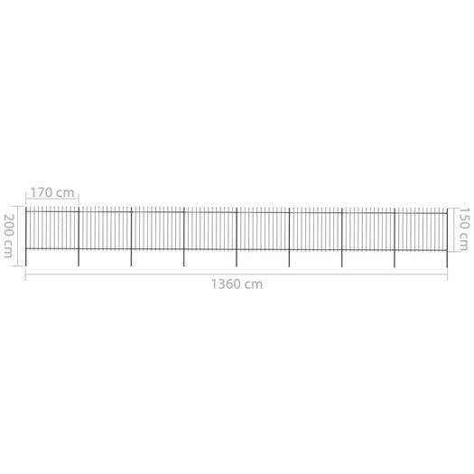 Garden Fence with Spear Top Steel 10.2x1.2 m Black