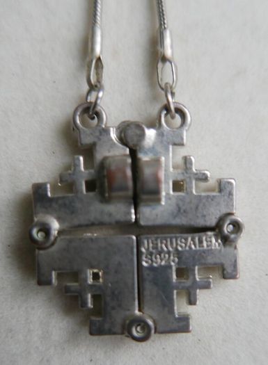 Vintage Silver 925 Jerusalem Cross Necklace Open Pendant Sterling Plated Holy Chain