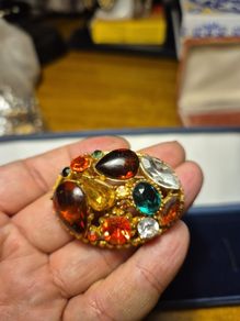 1950s - 1980s Vintage Sphinx Gold Tone Brooch Large Multi Stone Design Jewellery Statement Piece