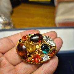 1950s - 1980s Vintage Sphinx Gold Tone Brooch Large Multi Stone Design Jewellery Statement Piece
