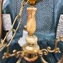Antique 3 arm brass and marble-accent ceiling chandelier Image 2