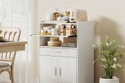 Microwave Cabinet, Shelf, Double-Door Cabinet, Drawer, Casters, White