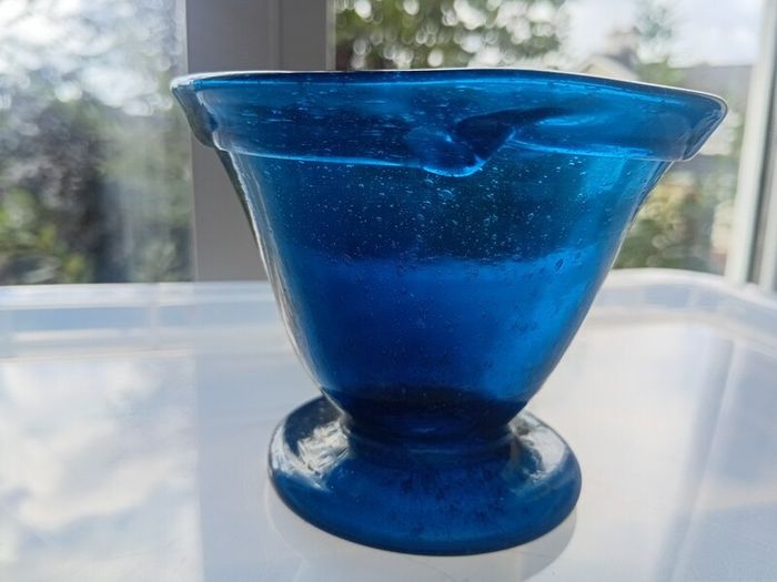 Handmade mouth-blown/ free-blown turquoise blue/green glass