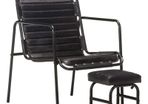 Relaxing Armchair with a Footrest Black Real Leather