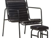Relaxing Armchair with a Footrest Black Real Leather