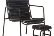 Relaxing Armchair with a Footrest Black Real Leather