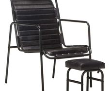 Relaxing Armchair with a Footrest Black Real Leather