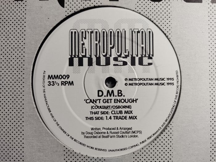 D.M.B.  - Can't Get Enough - Metropolitan Music - Oldschool Hard House 12" Vinyl Record