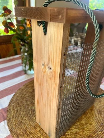 Unused Rustic Wooden Bird Feeder with Wire Mesh