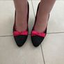 Luca ladies platform leather shoes- black/white with pink bow Image 7