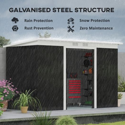 9' x 4' Metal Garden Storage Shed Tool House with Sliding Door Spacious Layout for Backyard, Lawn Dark Gray