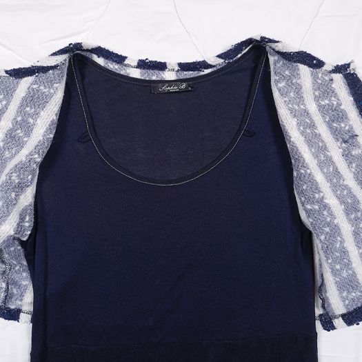 Sophie B Navy Blue White Striped Bolero Cardigan Tiered Mesh Midi Dress 12UK/40EU