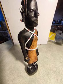 Vintage Authentic African Folk Art Masai Warrior  of Wooden Sculpture Statue Kenya.