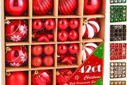 Sdlogal Christmas Tree Red Ornaments - 42ct Shatterproof Plastic Christmas Ball Ornaments Decorative Xmas Balls Baubles Set for Xmas Christmas Tree,Hanging Ball (FREE POSTAGE)
