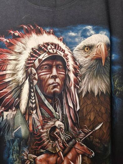 Vintage Wild T Shirt American Indian Eagle Horse Print Front And Back Size Medium