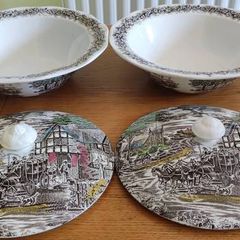 2 veg bowls with lids Coaching Day's A Genuine Hand Engraving