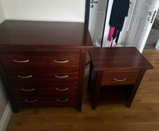 Dark wood chest of drawers and matching locker