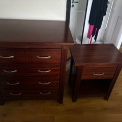 Dark wood chest of drawers and matching locker