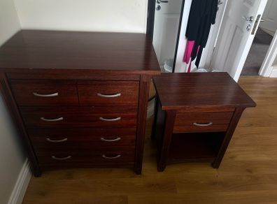 Dark wood chest of drawers and matching locker