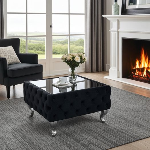 Chesterfield coffee table with glass 63x63x45cm