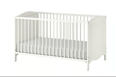 White baby cot SMAGORA IKEA mattress+extras
