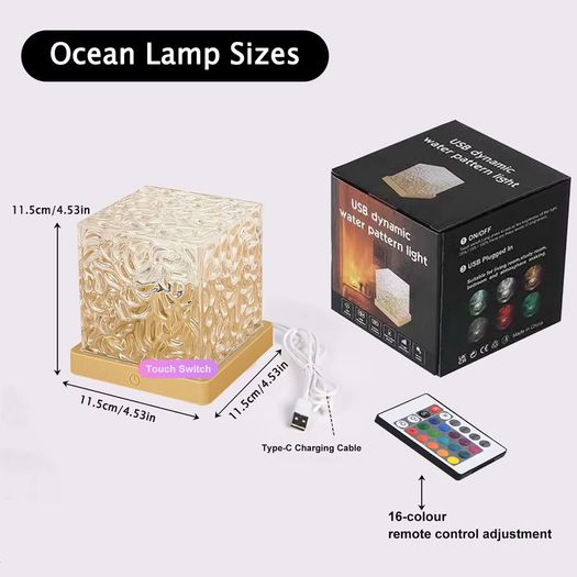 16 Colours Water Ripple Projector Dynamic Rotating LED Night Light with Remote Dimming Family Bedroom Romantic Ocean Decor Lamp