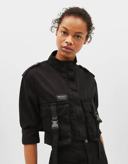 BERSHKA Black Military Style Buckle Detail Jacket!