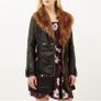 River Island heavy leather coat with detachable fur Image 3