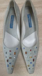Mario Cerruti Denim Effect Leather Low Heel Shoes Size Eu37 Uk 4 Nwob