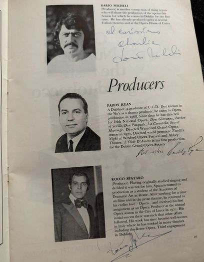 Dublin Grand Opera Society Spring Season 1976 Souvenir Programme  Signed with Autographs