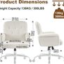 Home Office Desk Chair, Comfy Upholstered Fuzzy Vanity Chair with Wheels and Arms, Teddy Velvet Cute Adjustable Swivel Computer Seat for Living Room, Bedroom, Make Up and Salon, White Image 2