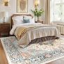 Rugs Living Room 150x210 cm Washable Rug Beige/Blue/Orange Living Room Rug, Rugs for Bedroom, Vintage, Boho, Oriental, Lounge, Dining Room, Home Office, Low Pile, Non Slip, OEKO, Print Image 8