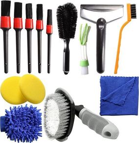 NEW 14PCS Car Detailing Cleaning Brushes Kit Car Interior Washing Tool Set Car Interior Washing Tool Set Car Gifts for Men Include Tyre Brush Wheel Cleaning Brush Wire Brush Polishing Pad Wash Mitt Ice Shovel