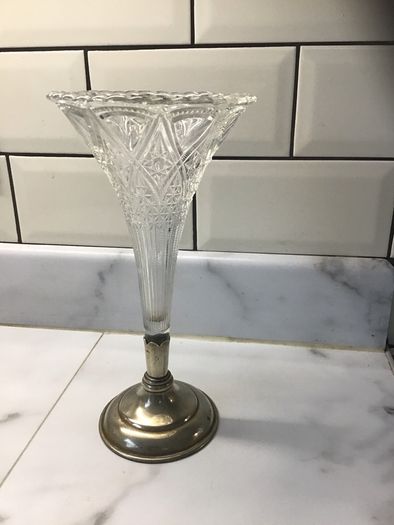 Unique Cone shaped 1950's Flower Vase on EPNS base