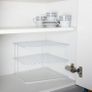 Corner Plate Rack For Kitchen Cupboards | Square Add a shelf White Plate Stacker Organiser Image 5