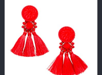 Red  Earrings with tassels