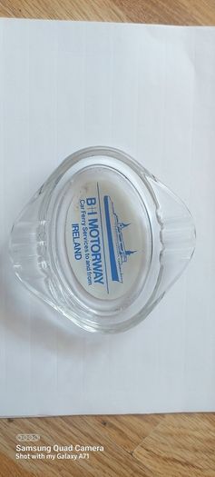 B + I motorway car ferry service to and from Ireland ,glass ashtray,,a slight little chip ,underneath one edge ,,very small,see pictures for condition,,price includes post to anywhere in ireland,,thank you, take as is