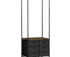 Industrial Hanging Clothes Rail, Clothes Rack with 6 Fabric Drawers, Open Wardrobe Organiser for Hallway, Bedroom and Closet, Rustic Brown