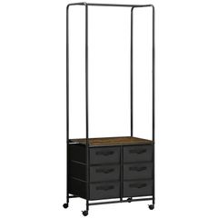 Industrial Hanging Clothes Rail, Clothes Rack with 6 Fabric Drawers, Open Wardrobe Organiser for Hallway, Bedroom and Closet, Rustic Brown