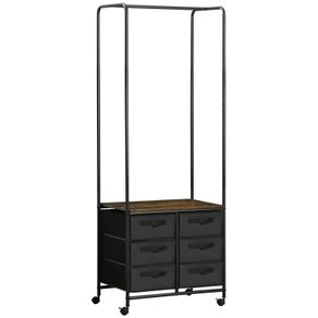 Industrial Hanging Clothes Rail, Clothes Rack with 6 Fabric Drawers, Open Wardrobe Organiser for Hallway, Bedroom and Closet, Rustic Brown