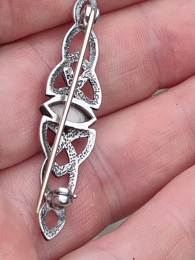 Vintage Sterling silver and White opal brooch