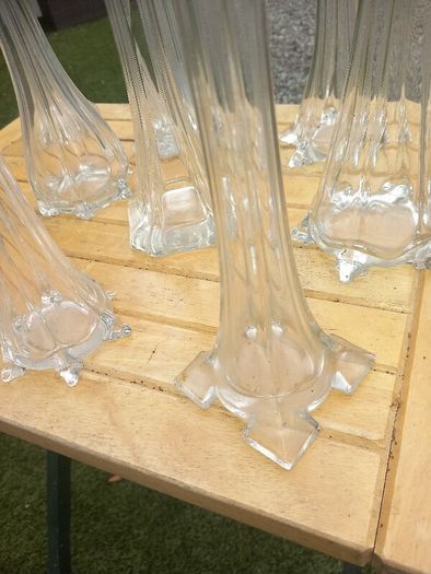 11 Art Noveau glass stem vases, bought in Vienna 70s, D18