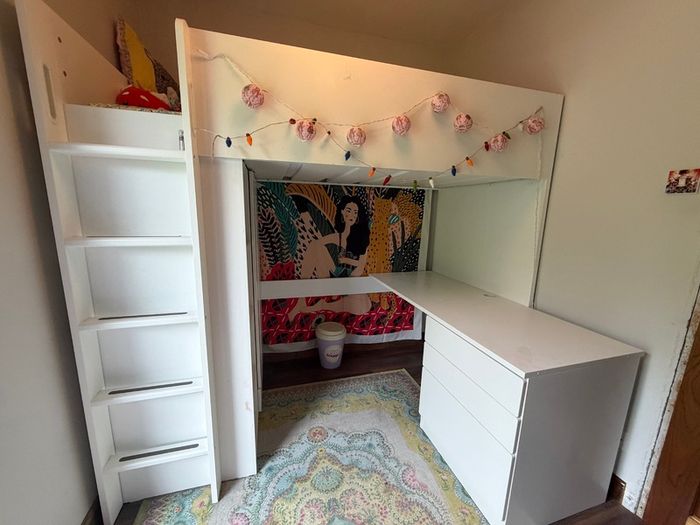 IKEA High Sleeper Bed with Desk, Wardrobe & Storage