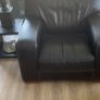 Brown leather, two seater sofa and chair Image 3