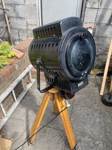 Vintage Industrial Theater Spotlight Floor Lamp on Wooden Tripod  Re-wired