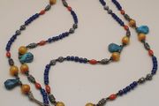 Vintage Tribal Lapis, Coral &amp; Amber Ethnic Necklace with Turquoise Drops