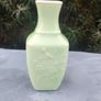 Vintage Celadon Green Glass Embossed Bottle Image 3