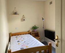Single pine frame bed and practically new mattress