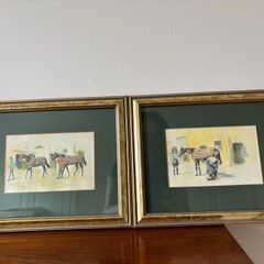 2 Framed Artworks depicting horses and their handlers